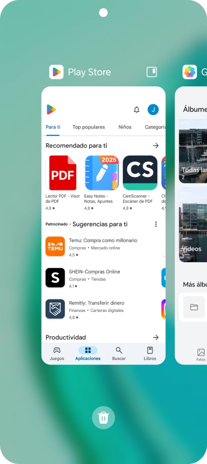 Para cerrar una sola aplicación en ejecución, desliza el dedo hacia arriba sobre la aplicación deseada.