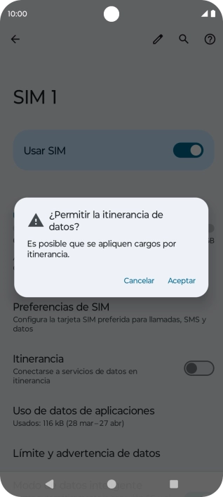 Si el roaming de datos está activado, pulsa Aceptar.