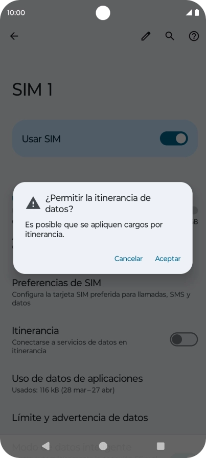 Si el roaming de datos está activado, pulsa Aceptar.