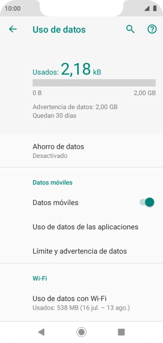 El consumo total de datos se visualiza ahora en la pantalla.