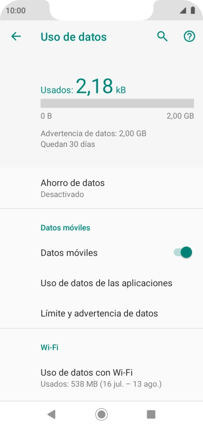El consumo total de datos se visualiza ahora en la pantalla.
