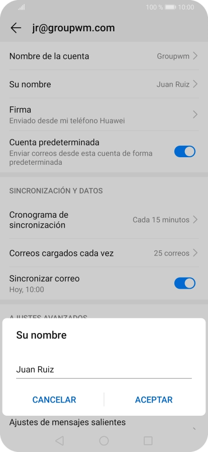 Introduce el nombre del remitente deseado y pulsa ACEPTAR.