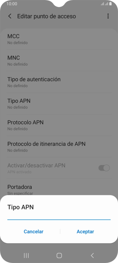 Introduce default y pulsa Aceptar.