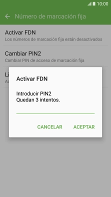 Introduce el código PIN2 y pulsa ACEPTAR.