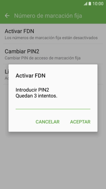 Introduce el código PIN2 y pulsa ACEPTAR.