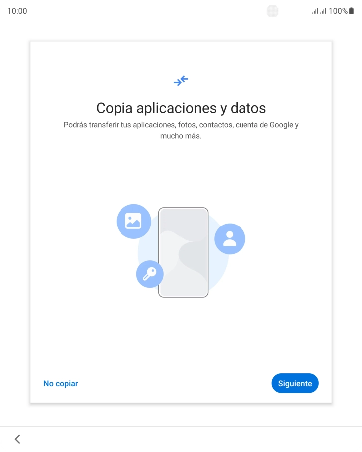 Puedes transferir el contenido de otro teléfono cuando activas tu teléfono por primera vez y cuando lo has restablecido. Cuando aparezca en la pantalla del teléfono esta imagen, ya está listo para la transmisión del contenido del otro teléfono.