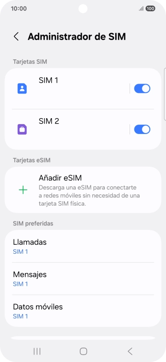 Pulsa la tarjeta SIM deseada.