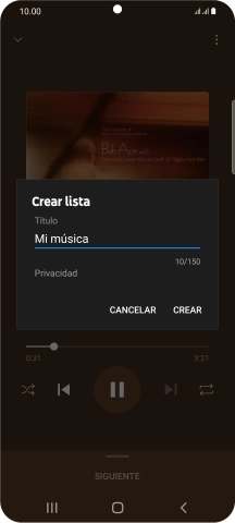 Introduce el nombre deseado de la lista de reproducción y pulsa CREAR.