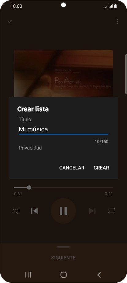 Introduce el nombre deseado de la lista de reproducción y pulsa CREAR.