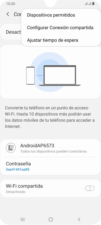 Pulsa Configurar Conexión compartida.