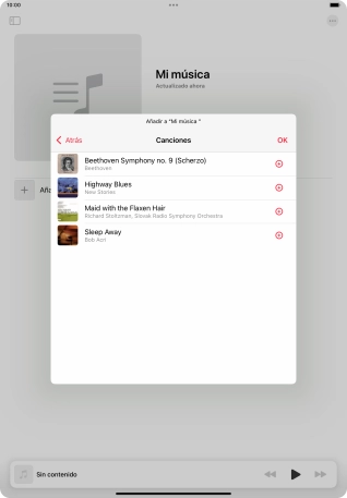 Desplázate a la categoría deseada y pulsa el icono de añadir junto al archivo de música correspondiente.