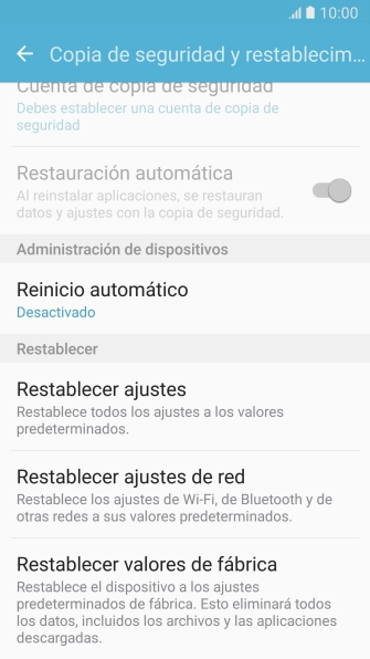 Pulsa Restablecer valores de fábrica.