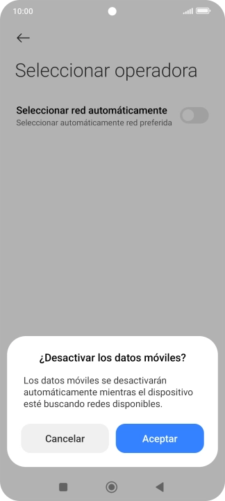 Pulsa Aceptar y espera mientras el teléfono está buscando redes.