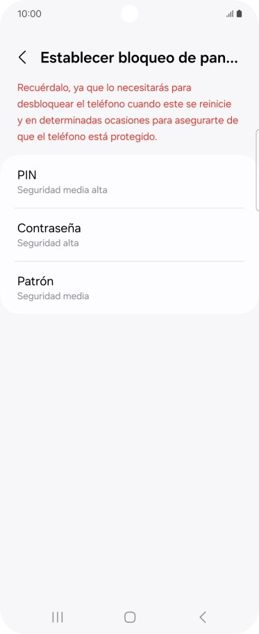 Pulsa el código de seguridad deseado y sigue las indicaciones de la pantalla para crear un código de seguridad del teléfono adicional.