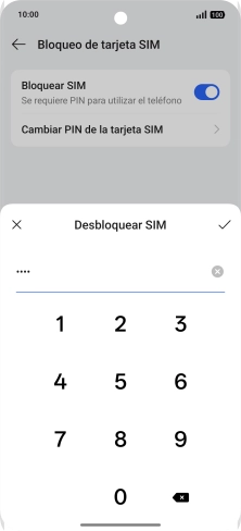 Introduce el código PIN y pulsa el icono de aceptar.