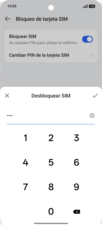 Introduce el código PIN y pulsa el icono de aceptar.