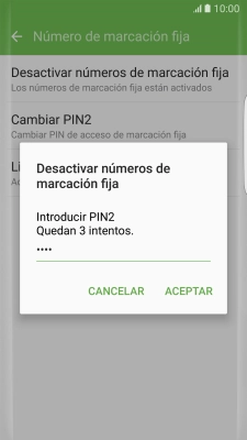 Introduce el código PIN2 y pulsa ACEPTAR.