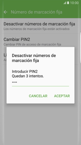 Introduce el código PIN2 y pulsa ACEPTAR.