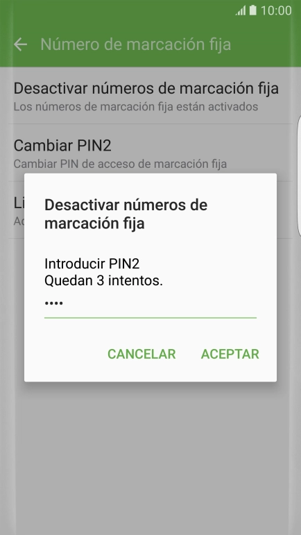 Introduce el código PIN2 y pulsa ACEPTAR.