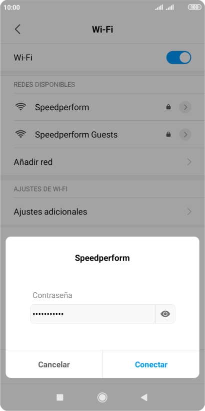 Introduce la contraseña de la red wifi y pulsa Conectar.