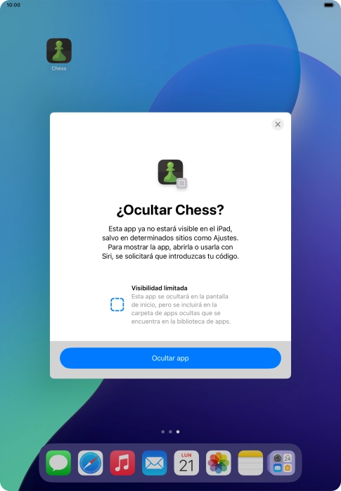 Pulsa Ocultar app.