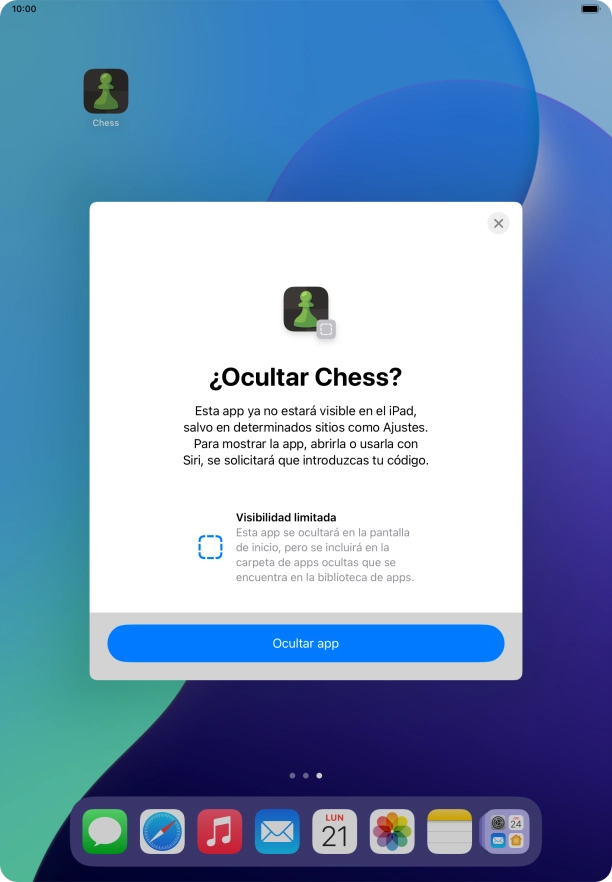 Pulsa Ocultar app.