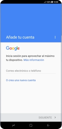 Si no tienes una cuenta de Google, pulsa O crea una nueva cuenta y sigue las indicaciones de la pantalla para ver cómo crear una cuenta nueva.