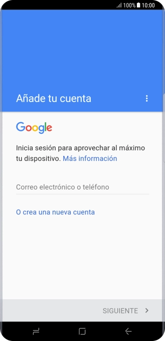 Si no tienes una cuenta de Google, pulsa O crea una nueva cuenta y sigue las indicaciones de la pantalla para ver cómo crear una cuenta nueva.