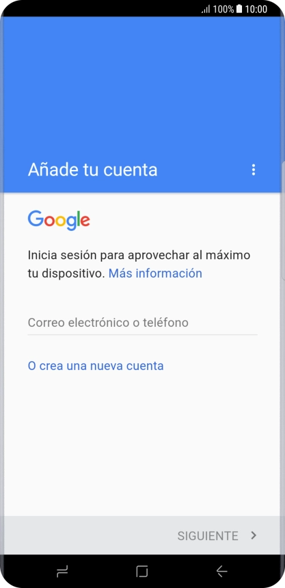 Si no tienes una cuenta de Google, pulsa O crea una nueva cuenta y sigue las indicaciones de la pantalla para ver cómo crear una cuenta nueva.