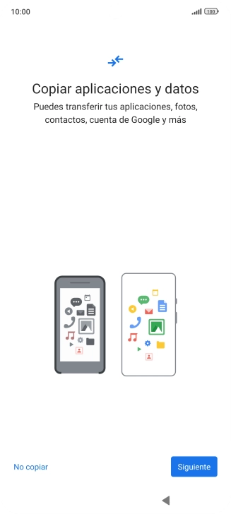 Puedes transferir el contenido de otro teléfono cuando activas tu teléfono por primera vez y cuando lo has restablecido. Cuando aparezca en la pantalla del teléfono esta imagen, ya está listo para la transmisión del contenido del otro teléfono.