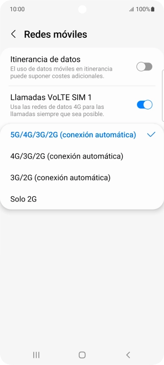 Pulsa el tipo de red deseado.