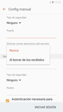Pulsa Nunca para conservar los correos electrónicos en el servidor cuando los borras del teléfono.