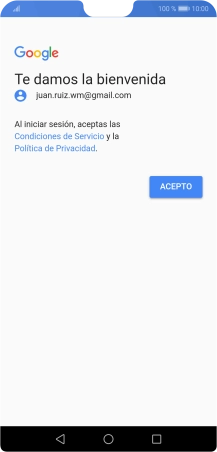Pulsa ACEPTO y sigue las indicaciones de la pantalla para seleccionar los ajustes de tu cuenta de Google.