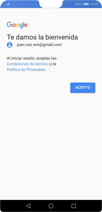 Pulsa ACEPTO y sigue las indicaciones de la pantalla para seleccionar los ajustes de tu cuenta de Google.