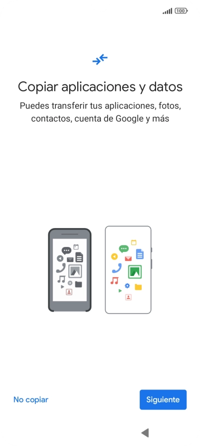 Puedes transferir el contenido de otro teléfono cuando activas tu teléfono por primera vez y cuando lo has restablecido. Cuando aparezca en la pantalla del teléfono esta imagen, ya está listo para la transmisión del contenido del otro teléfono.