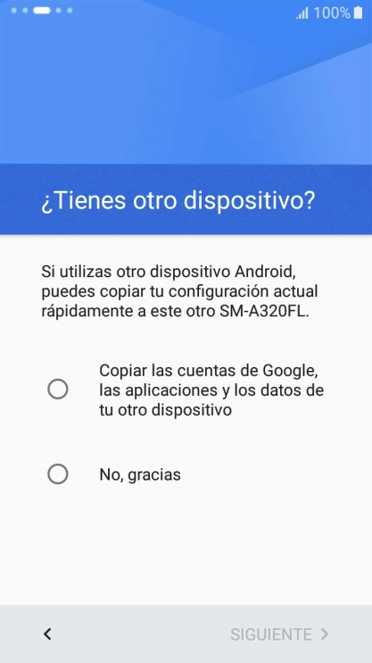 Puedes transferir el contenido de otro teléfono cuando activas tu teléfono por primera vez y cuando lo has restablecido. Cuando aparezca en la pantalla del teléfono esta imagen, ya está listo para la transmisión del contenido del otro teléfono.