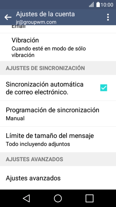 Pulsa Sincronización automática de correo electrónico. para activar la función.