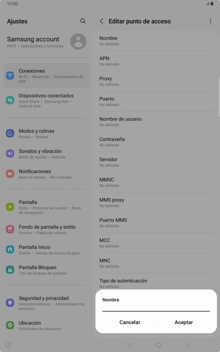 Introduce Vodafone Internet y pulsa Aceptar.