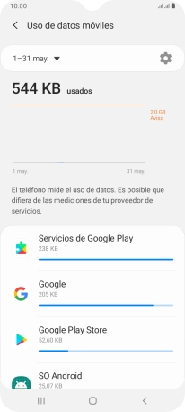 El consumo de datos por cada aplicación aparece bajo el nombre de la aplicación.