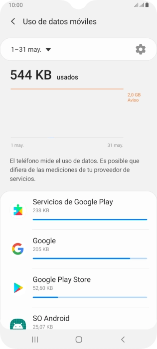 El consumo de datos por cada aplicación aparece bajo el nombre de la aplicación.