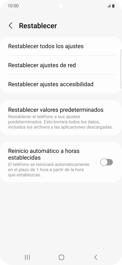 Pulsa Restablecer valores predeterminados.