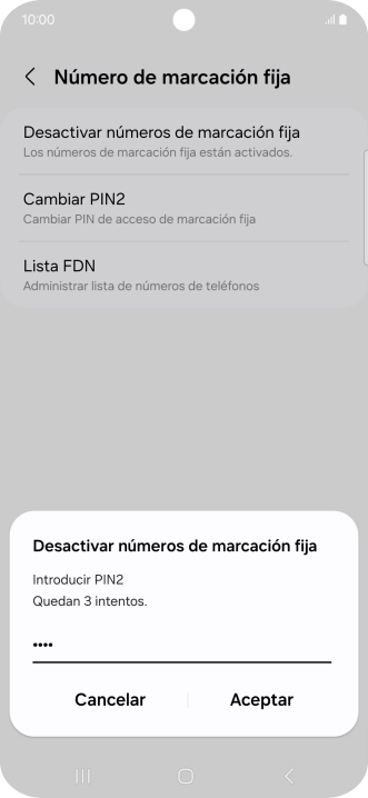 Introduce el código PIN2 y pulsa Aceptar.