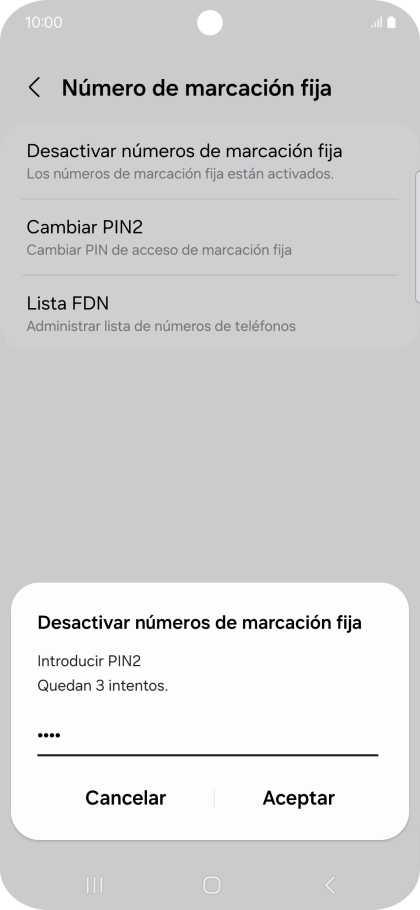 Introduce el código PIN2 y pulsa Aceptar.
