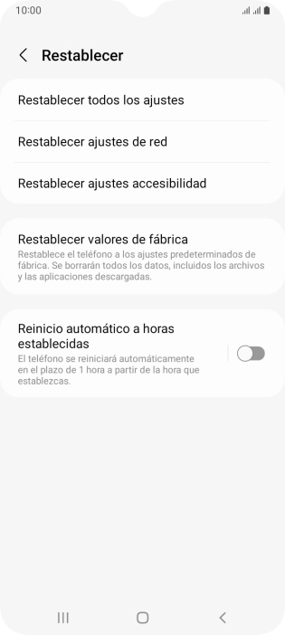 Pulsa Restablecer valores de fábrica.