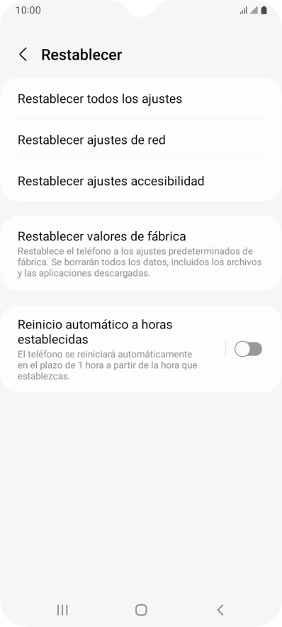 Pulsa Restablecer valores de fábrica.
