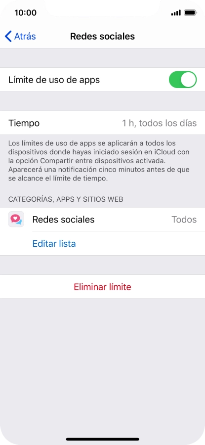 Pulsa Eliminar límite.