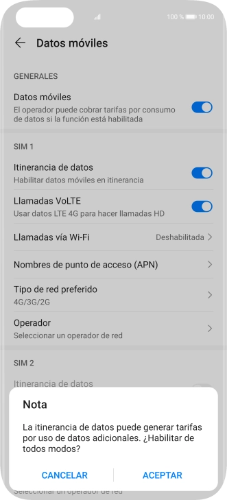 Si activas la función, pulsa ACEPTAR.