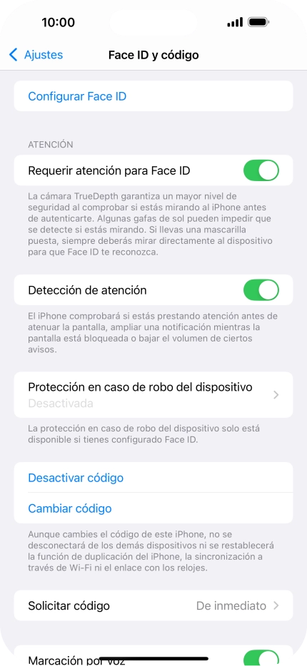 Pulsa Desactivar código e introduce el código de seguridad.