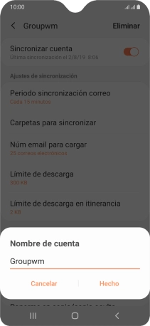 Introduce el nombre deseado de la cuenta de correo electrónico y pulsa Hecho.
