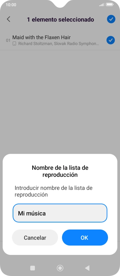 Introduce el nombre deseado de la lista de reproducción y pulsa Aceptar.